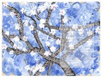 a watercolor painting of a cherry blossom tree