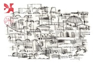 a black and white drawing of a city