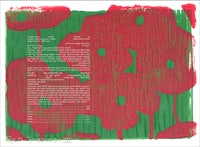 a red and green print of a poppy